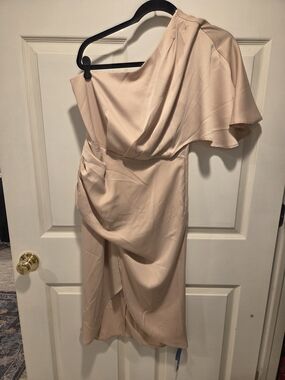 nyasia one shoulder irregular hem dress Women's One Shoulder Flared Sleeve Irregular Hem Dress -Cupshe-Champagne-XL